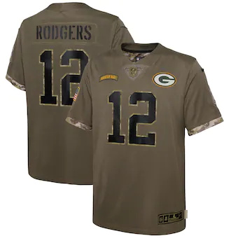 youth nike aaron rodgers olive green bay packers 2022 salut